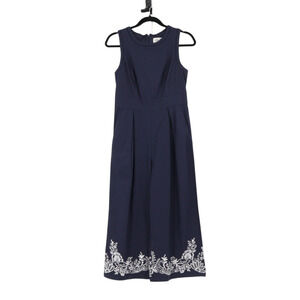 Eliza J Embroidered Wide Leg Jumpsuit Preppy Coastal Resort Minimalist Size 2